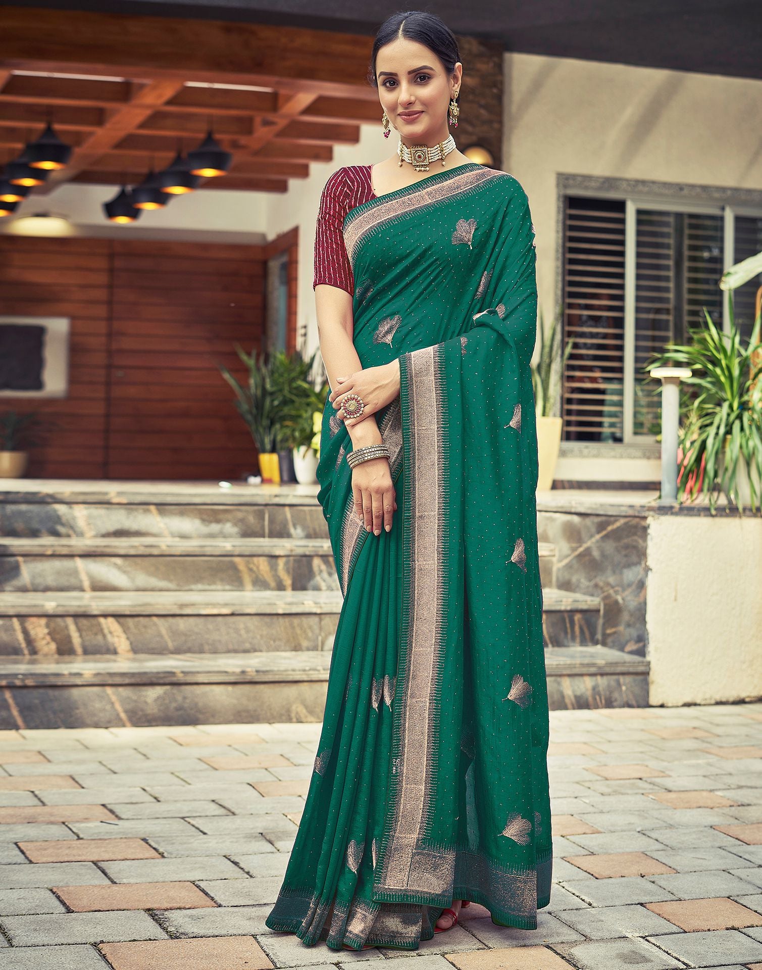 Rama Green Plain Silk Saree