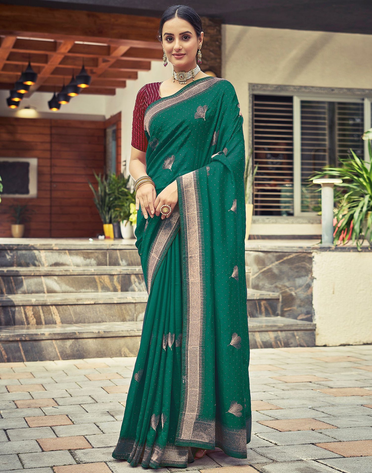 Rama Green Plain Silk Saree