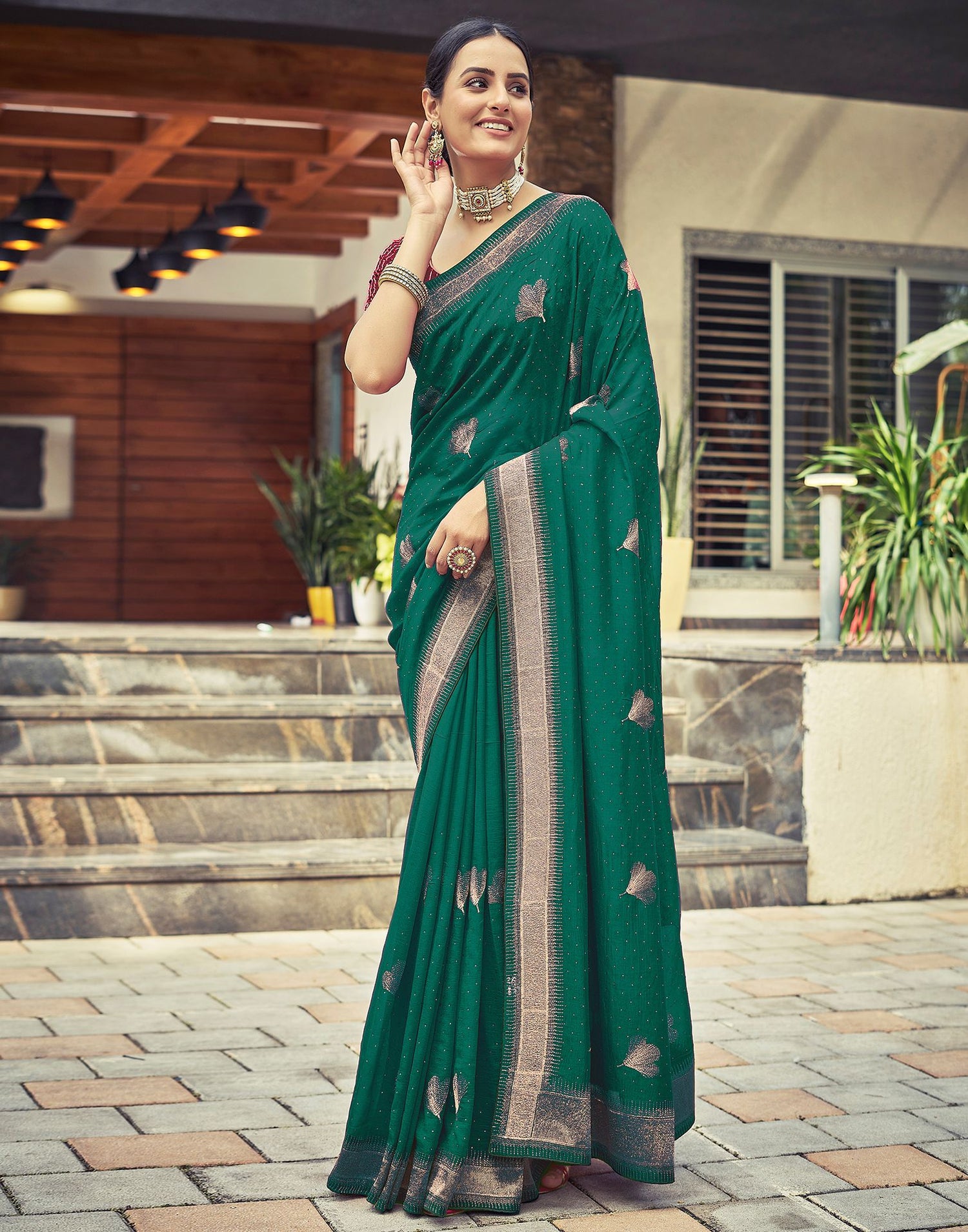 Rama Green Plain Silk Saree