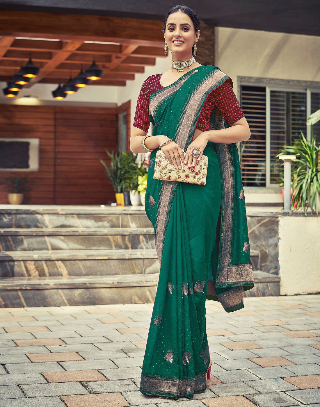 Rama Green Plain Silk Saree