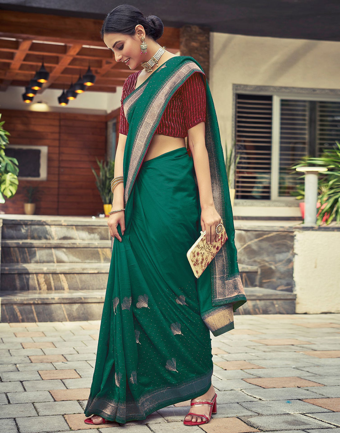 Rama Green Plain Silk Saree