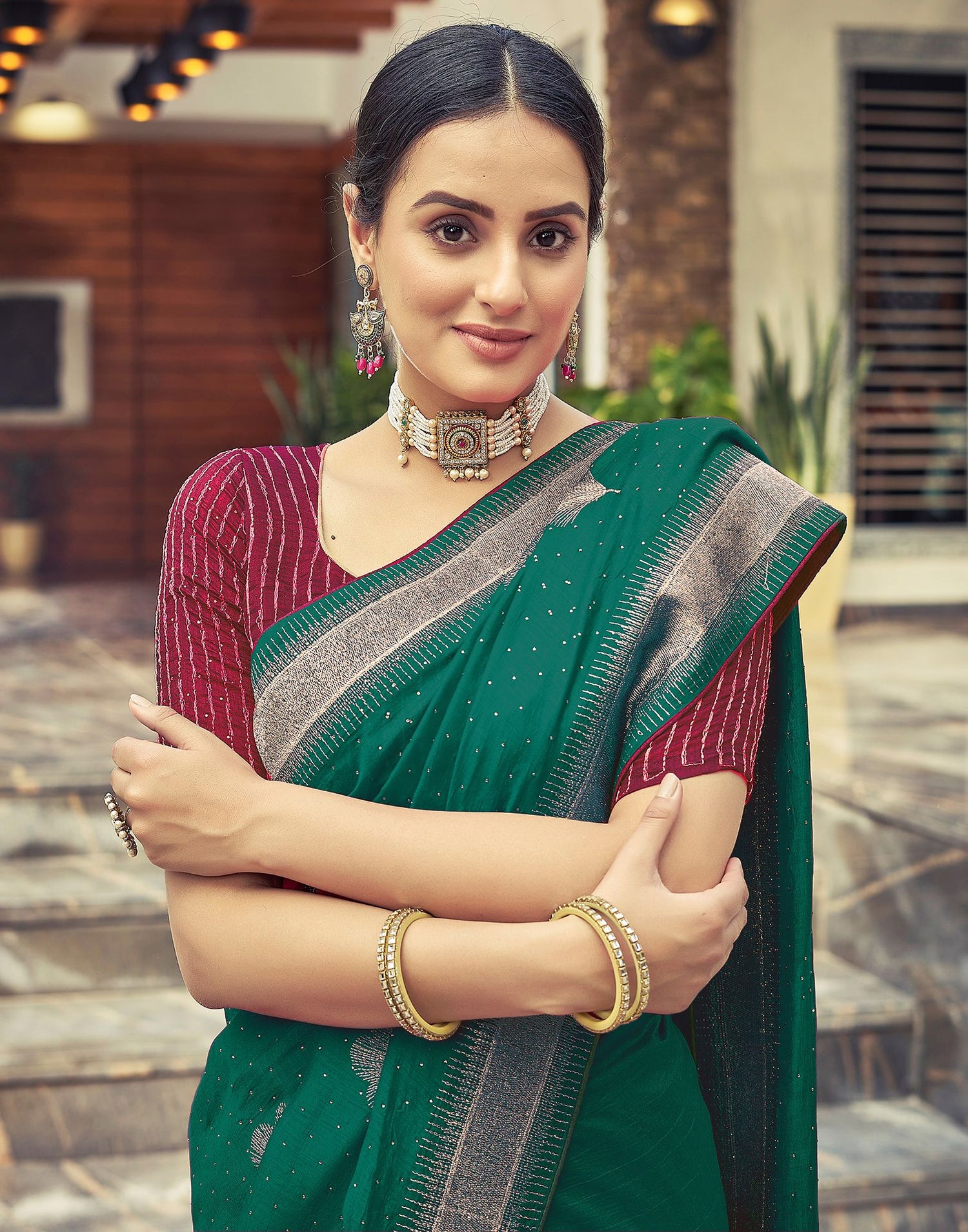 Rama Green Plain Silk Saree