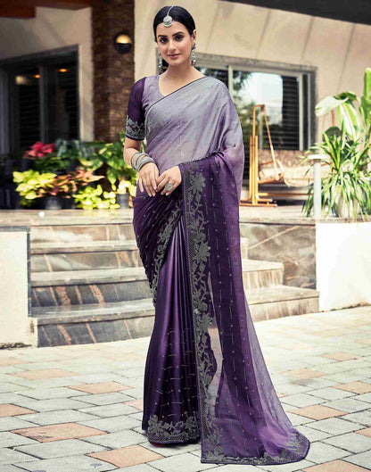 Dark Purple Plain Georgette Saree