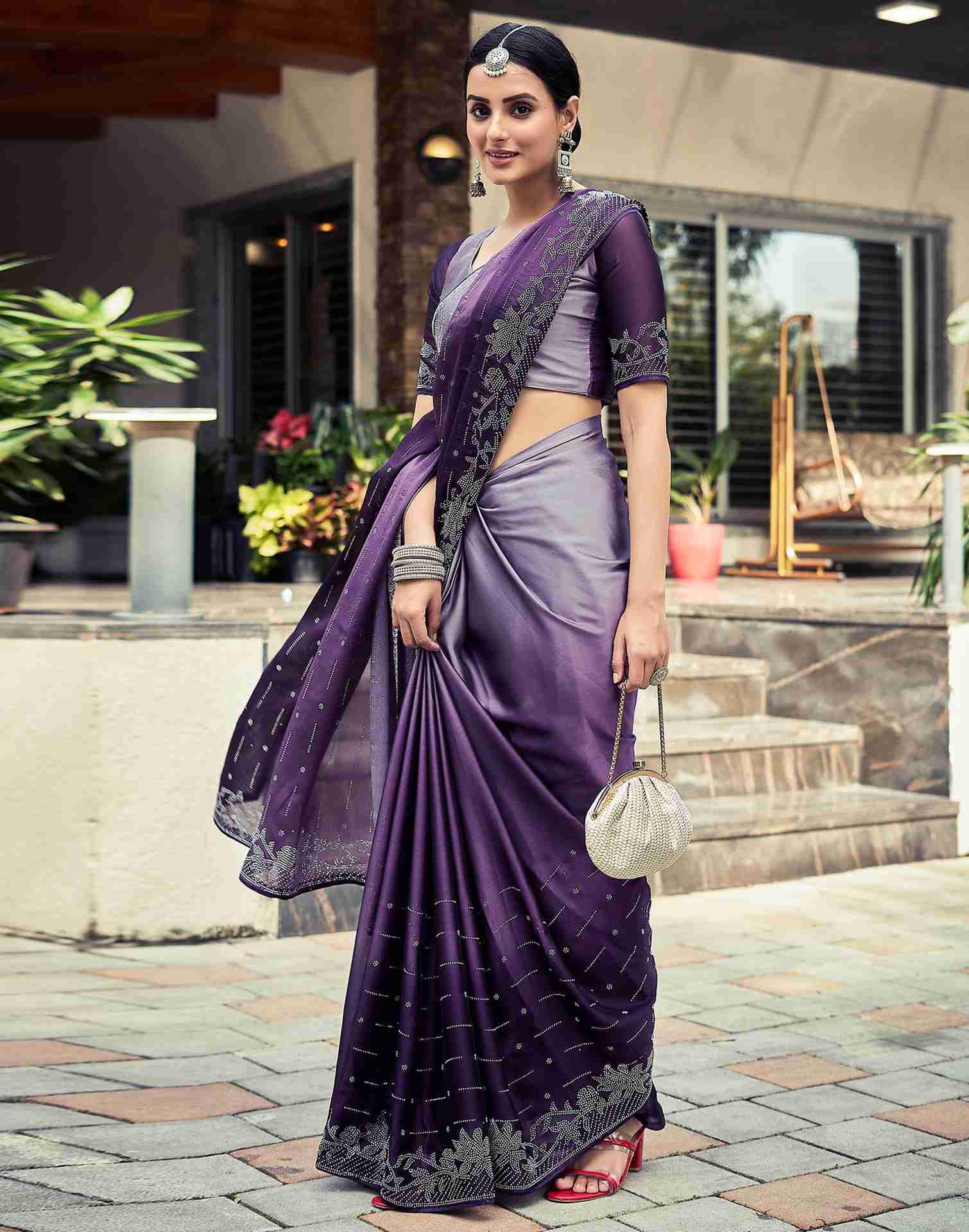 Dark Purple Plain Georgette Saree