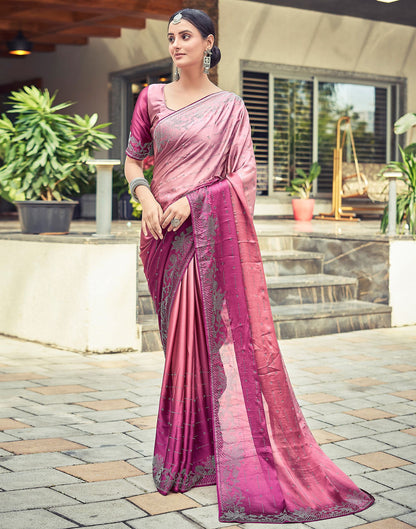 Pink Plain Georgette Saree