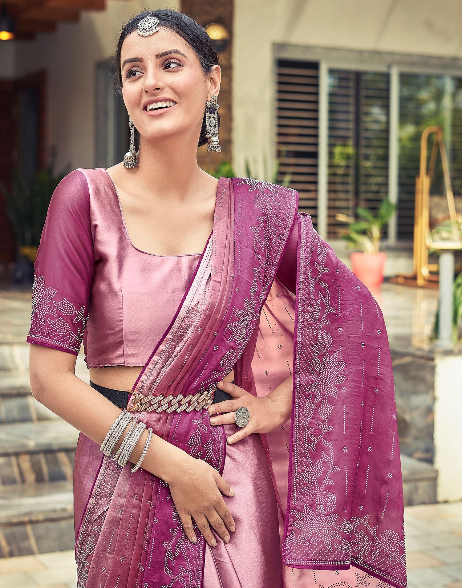 Pink Plain Georgette Saree