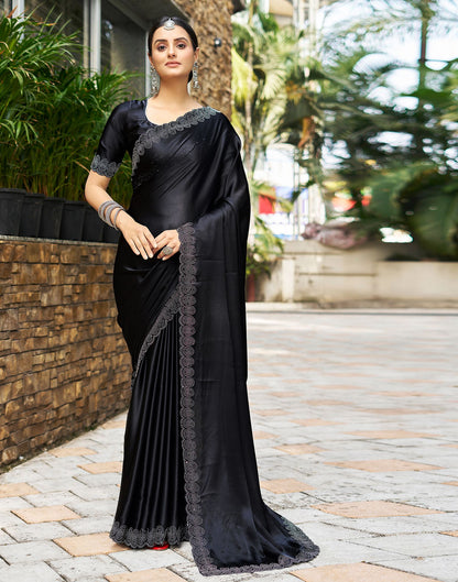 Black Plain Silk Saree