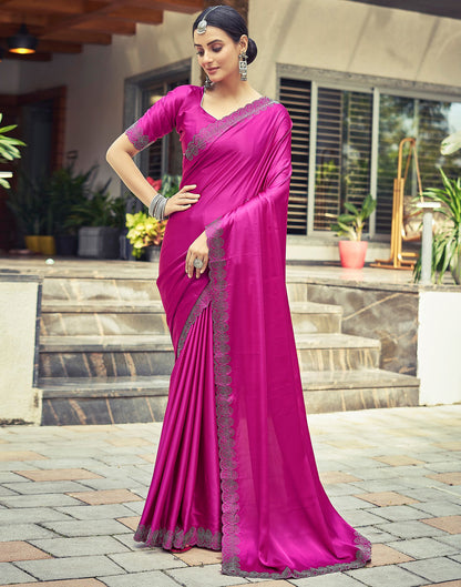 Pink Plain Silk Saree