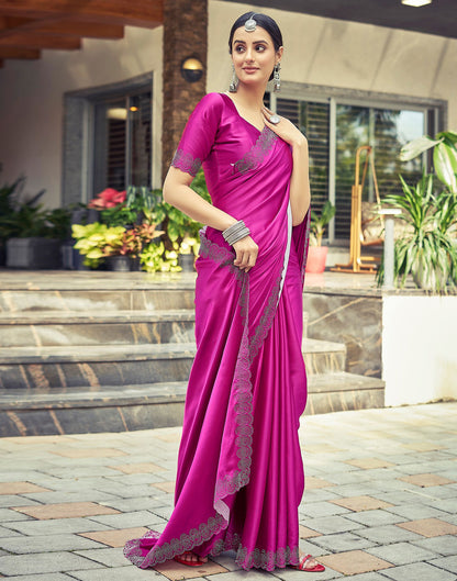 Pink Plain Silk Saree