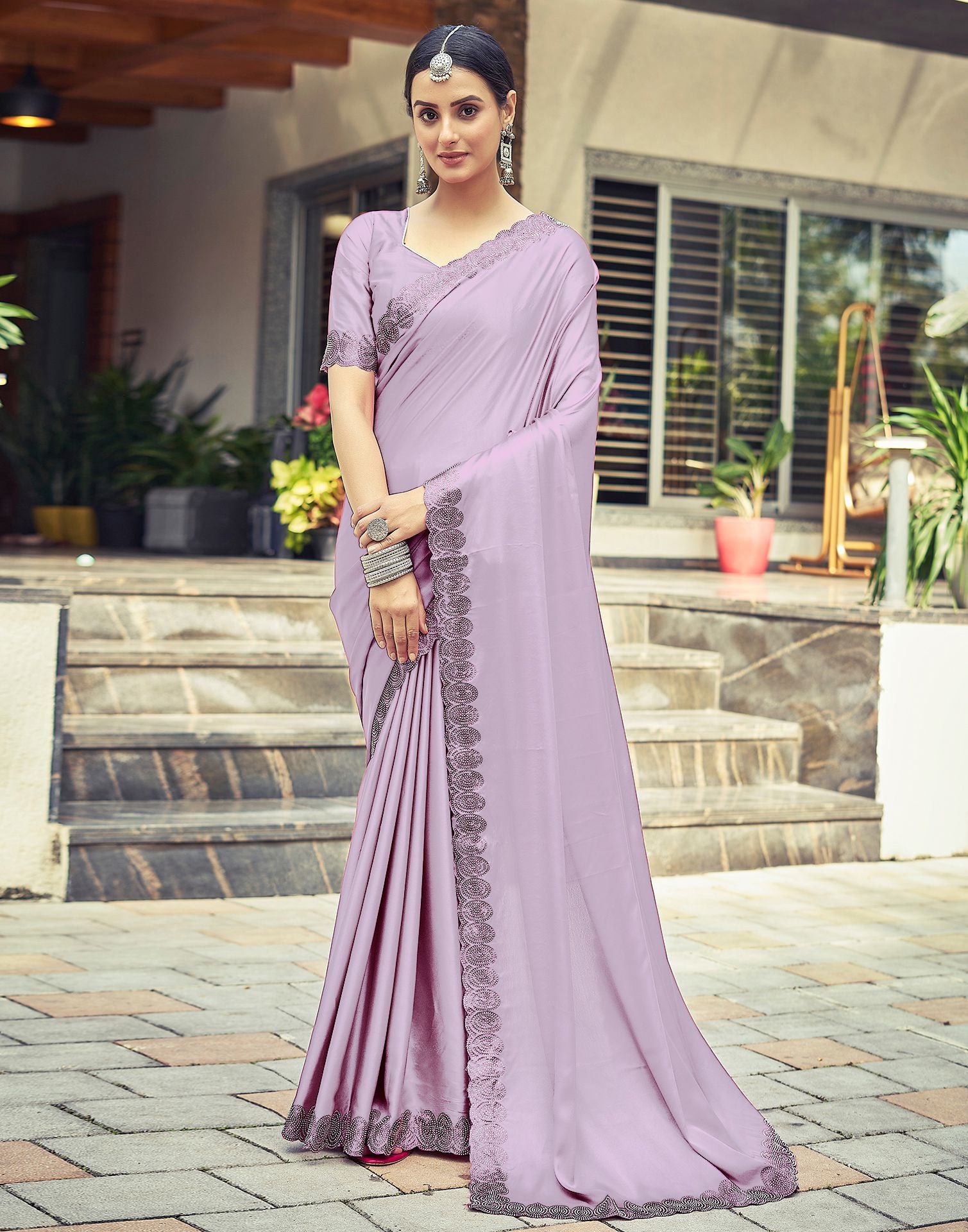 Buy Lavender color georgette sequins party wear saree at fealdeal.com