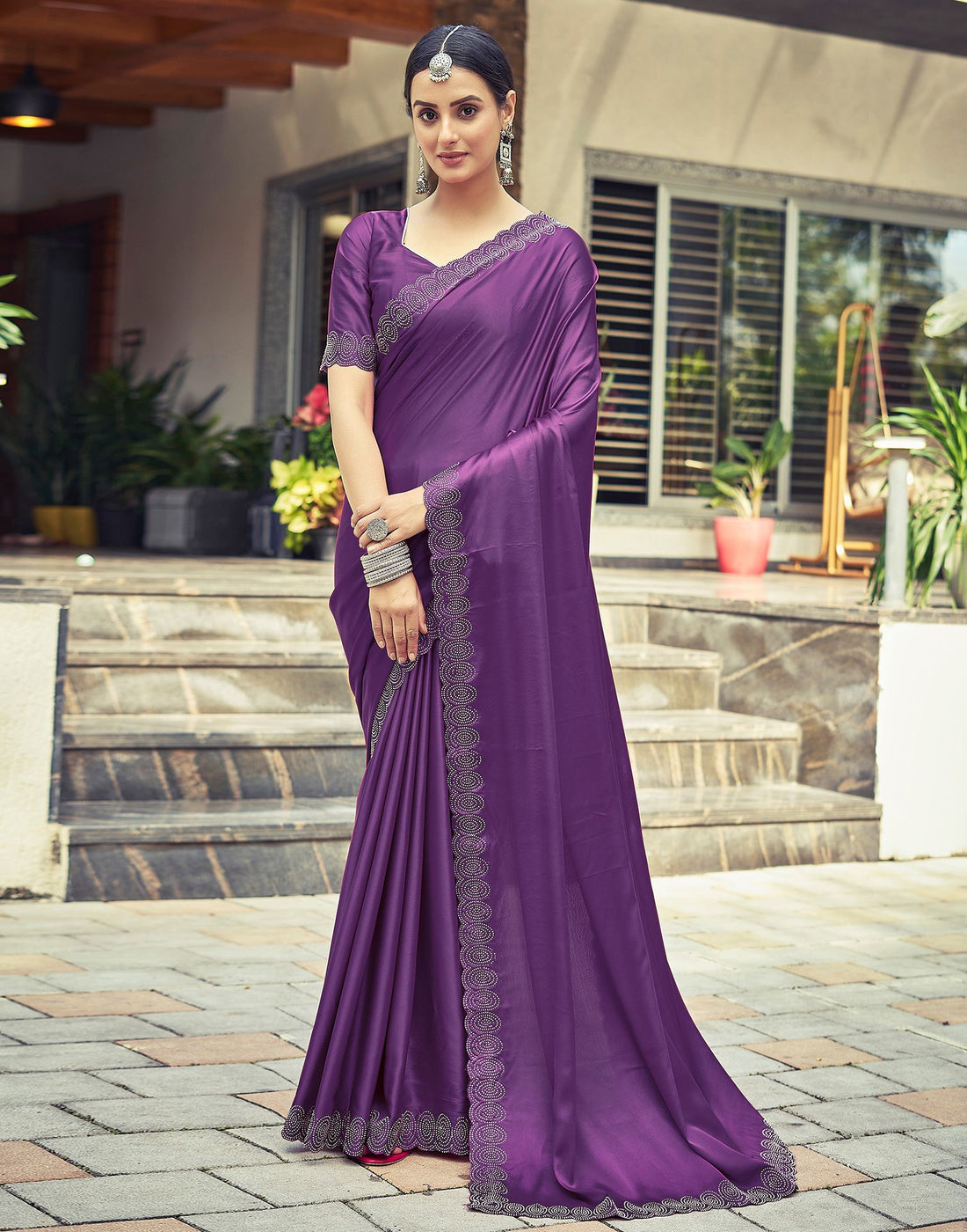 Dark Purple Plain Silk Saree