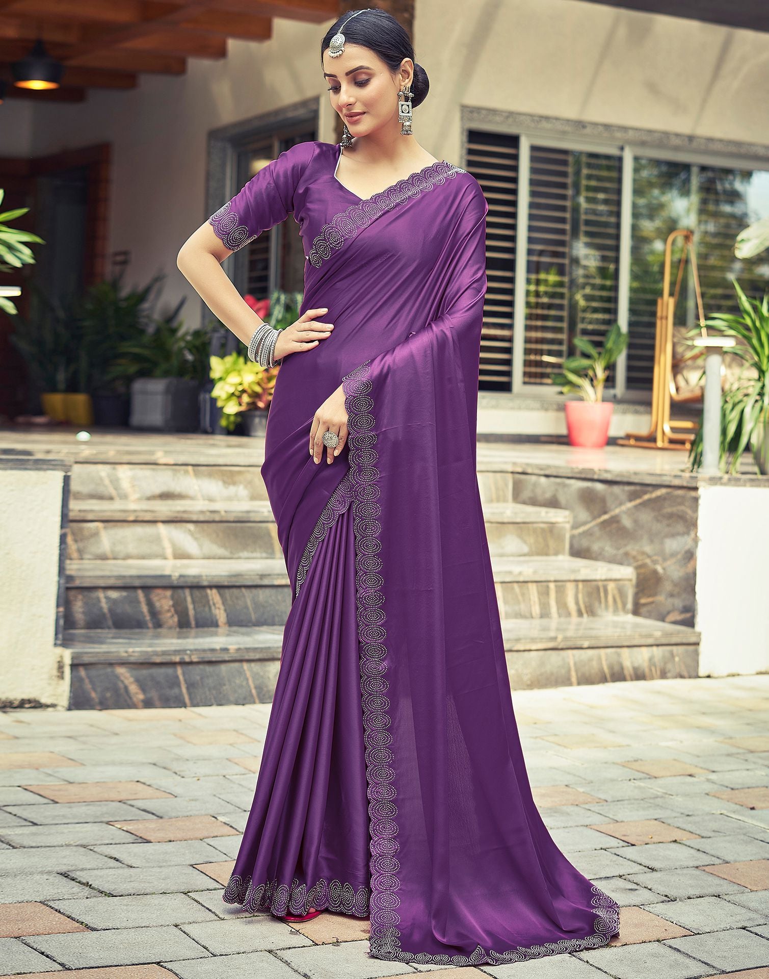 Dark Purple Plain Silk Saree