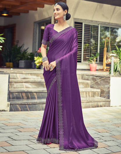 Dark Purple Plain Silk Saree