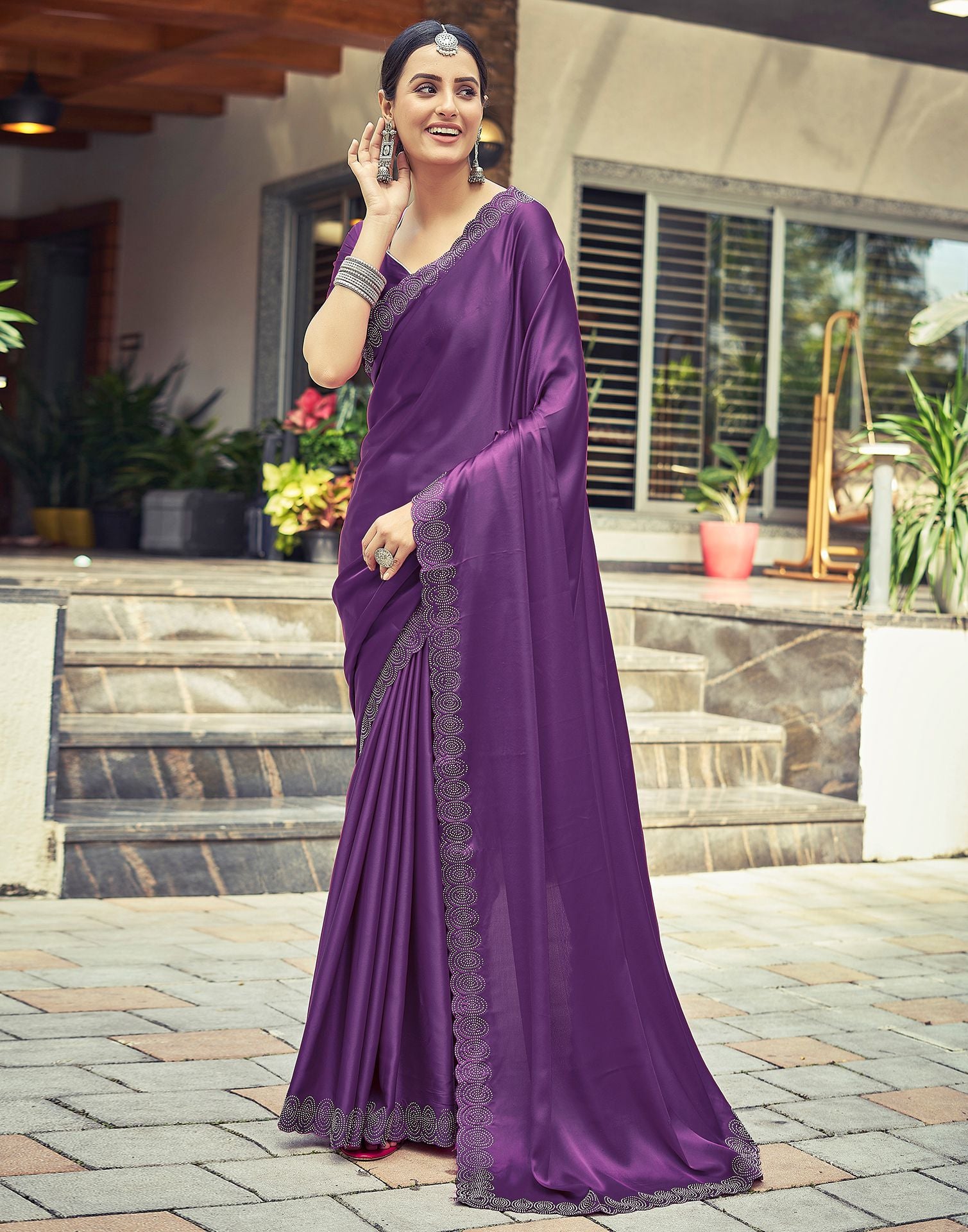 Dark Purple Plain Silk Saree