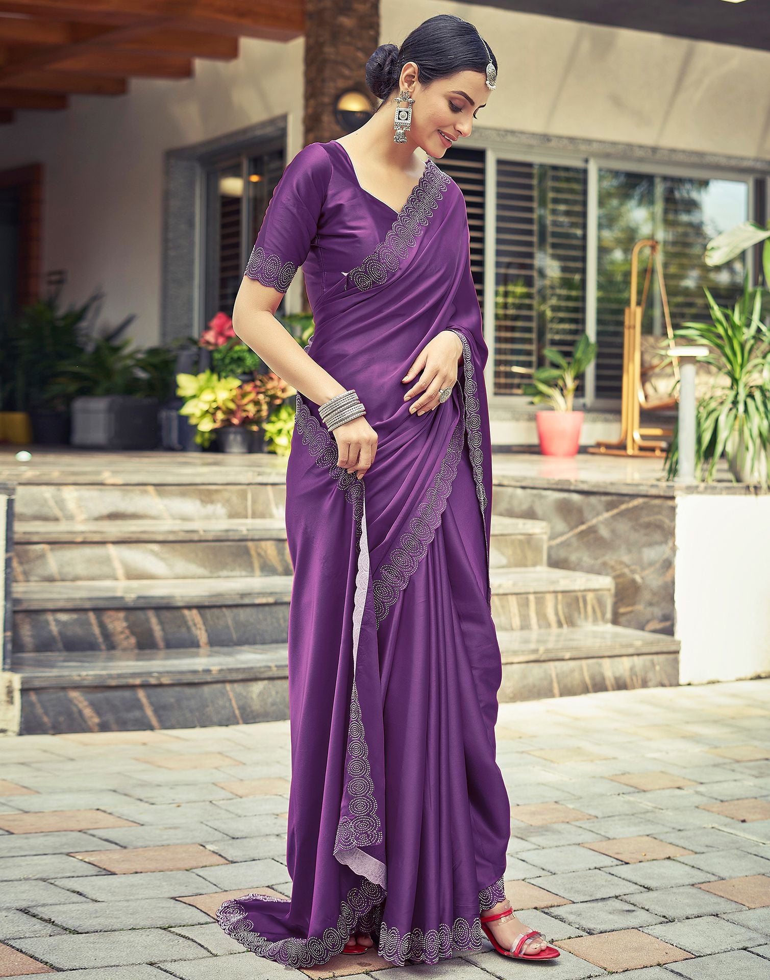 Dark Purple Plain Silk Saree