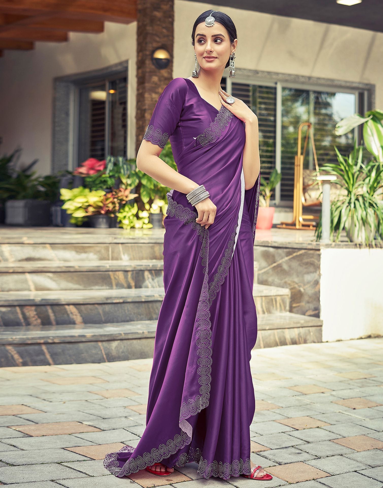 Dark Purple Plain Silk Saree