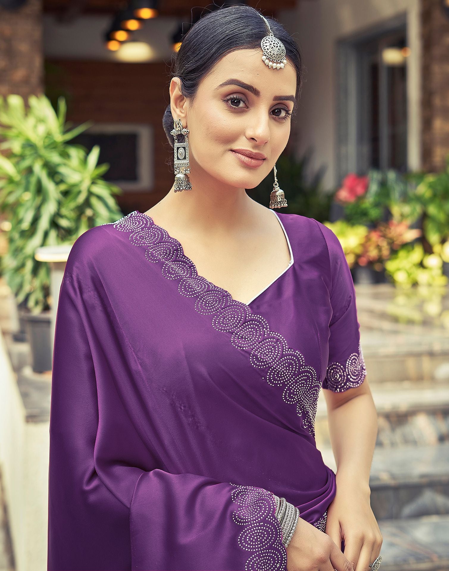 Dark Purple Plain Silk Saree