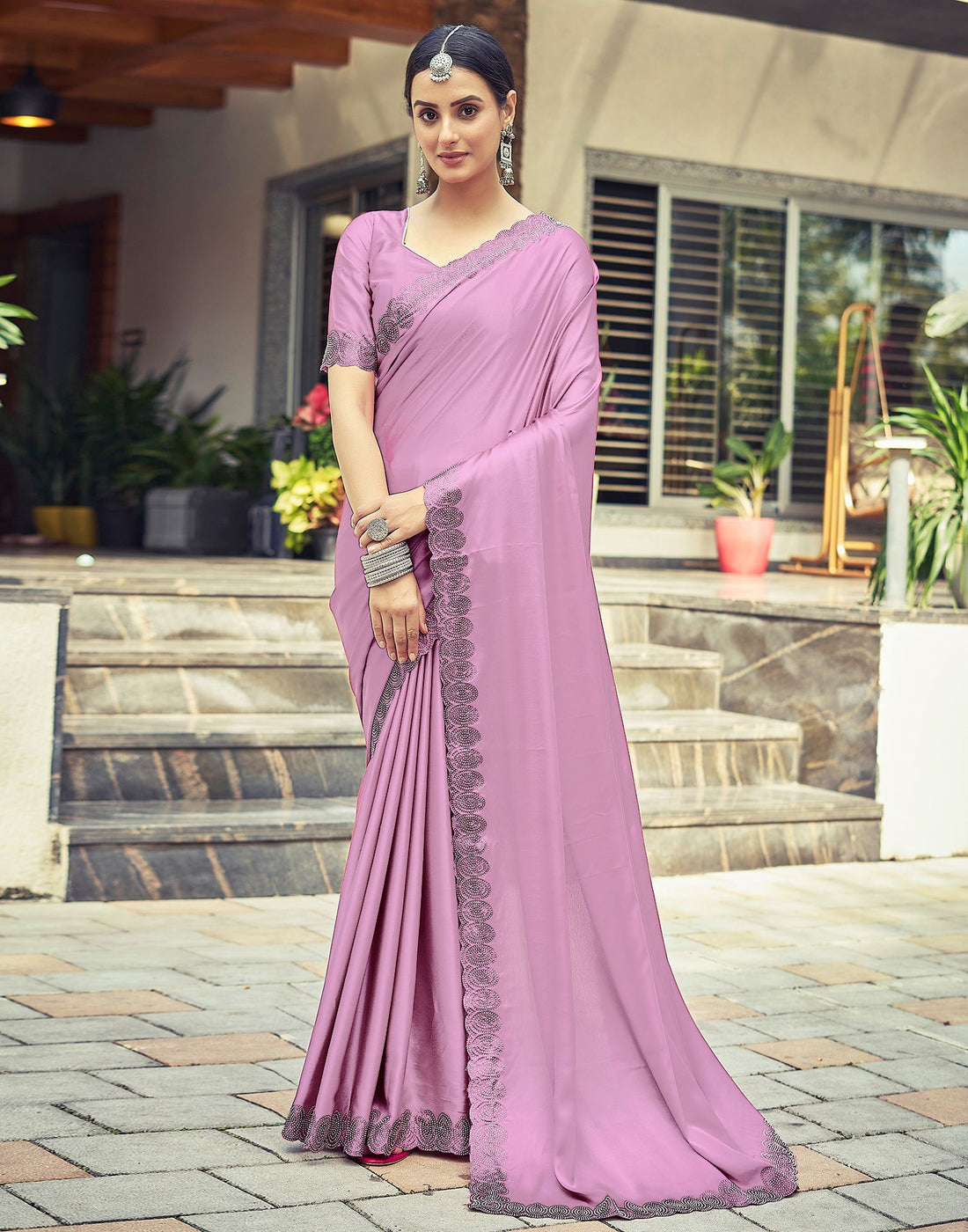 Light Pink Plain Silk Saree