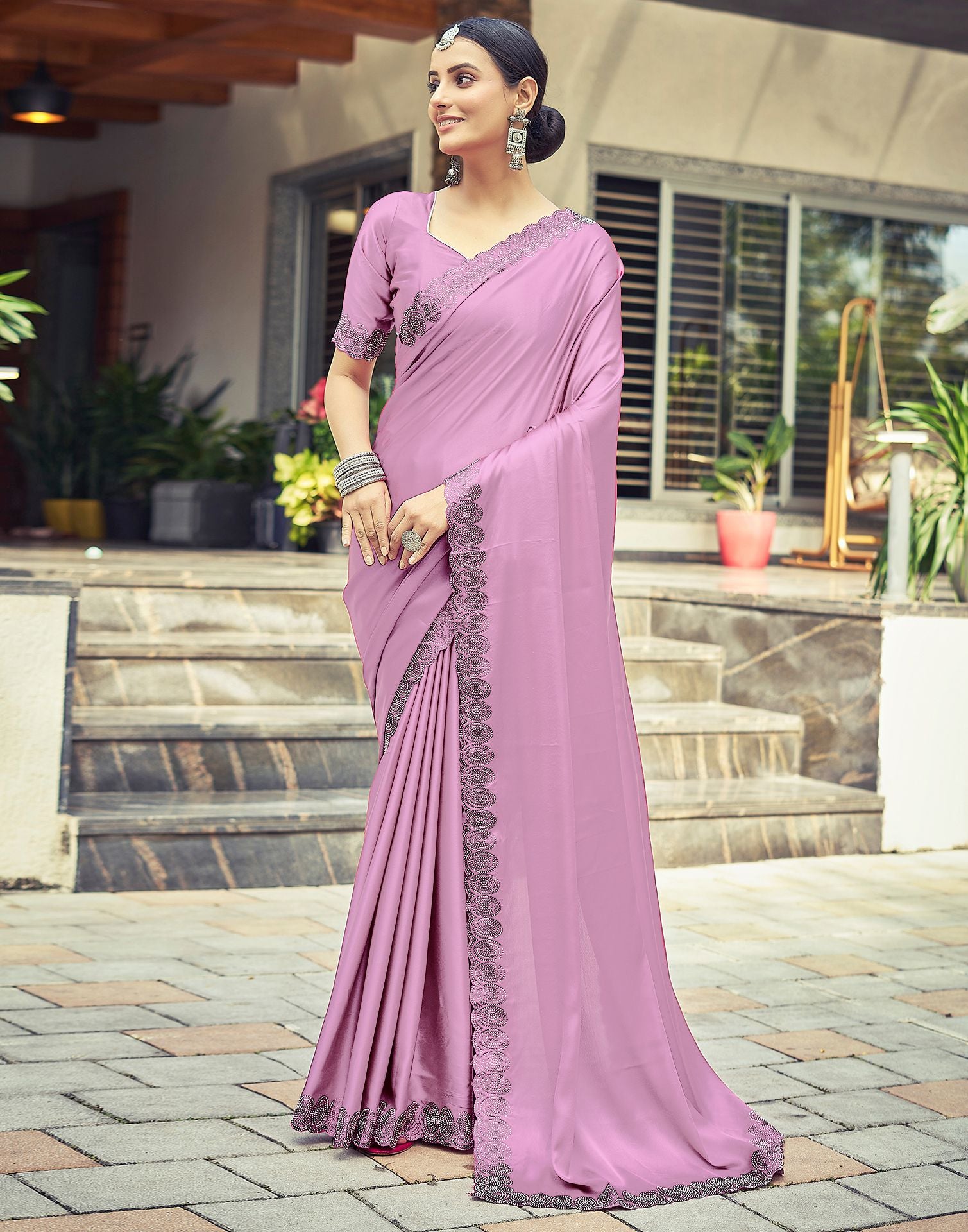 Light Pink Plain Silk Saree