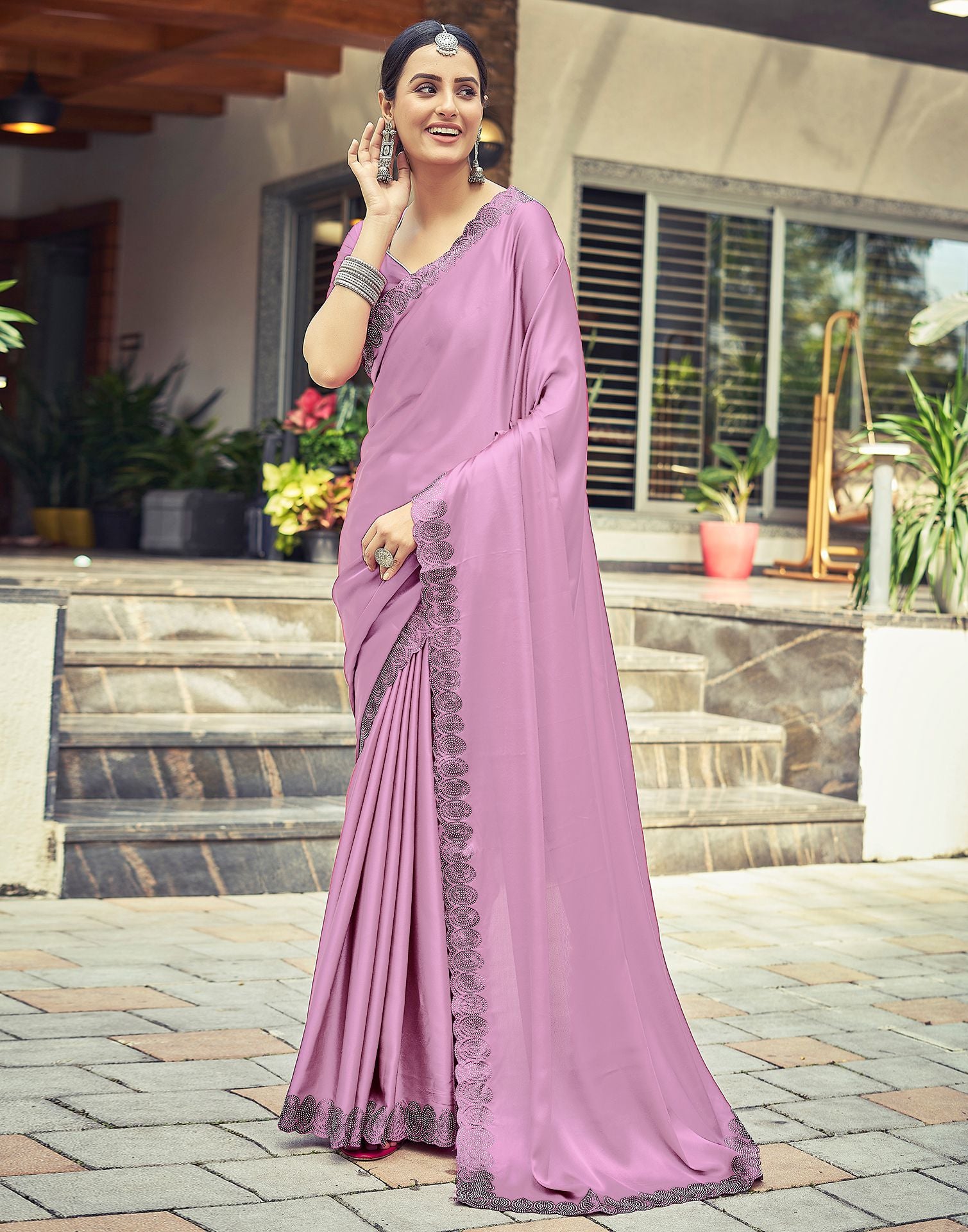 Light Pink Plain Silk Saree