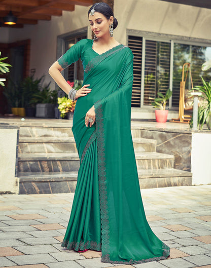 Rama Green Plain Silk Saree