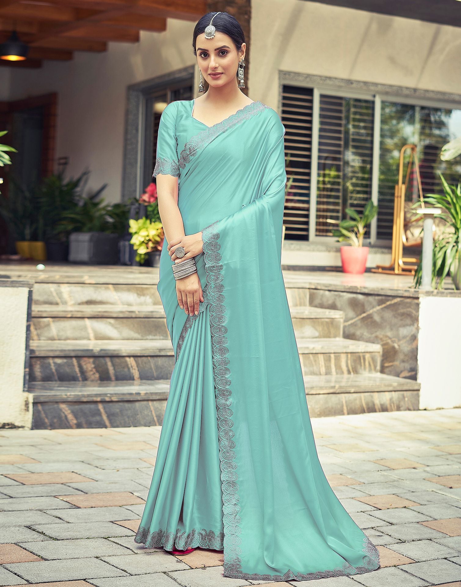 Mint Green Plain Silk Saree