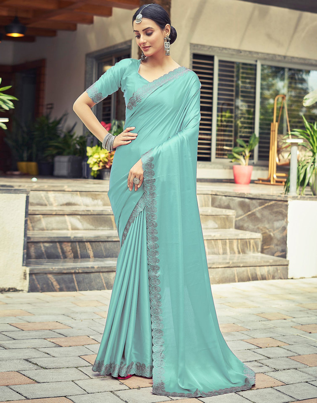 Mint Green Plain Silk Saree