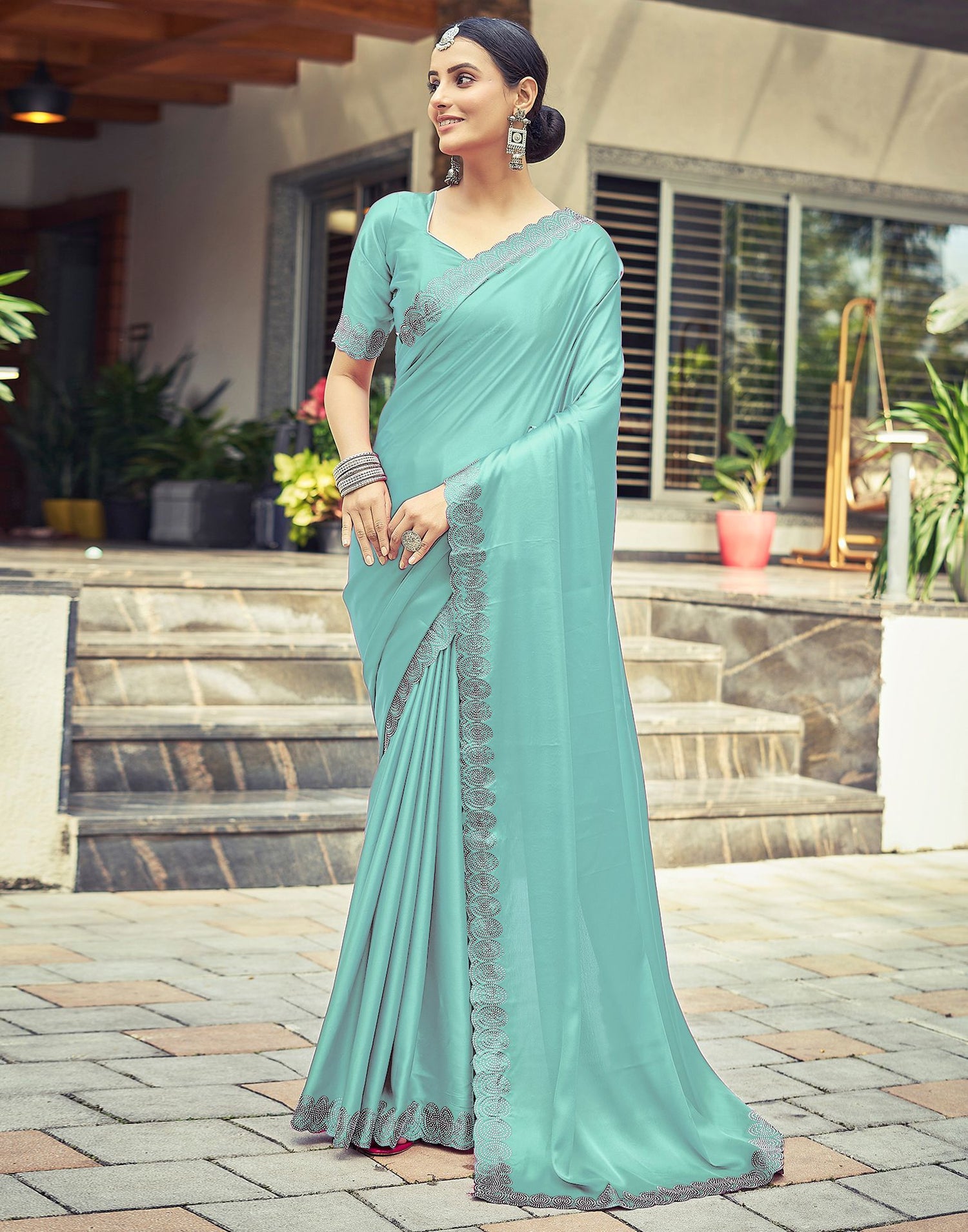 Mint Green Plain Silk Saree