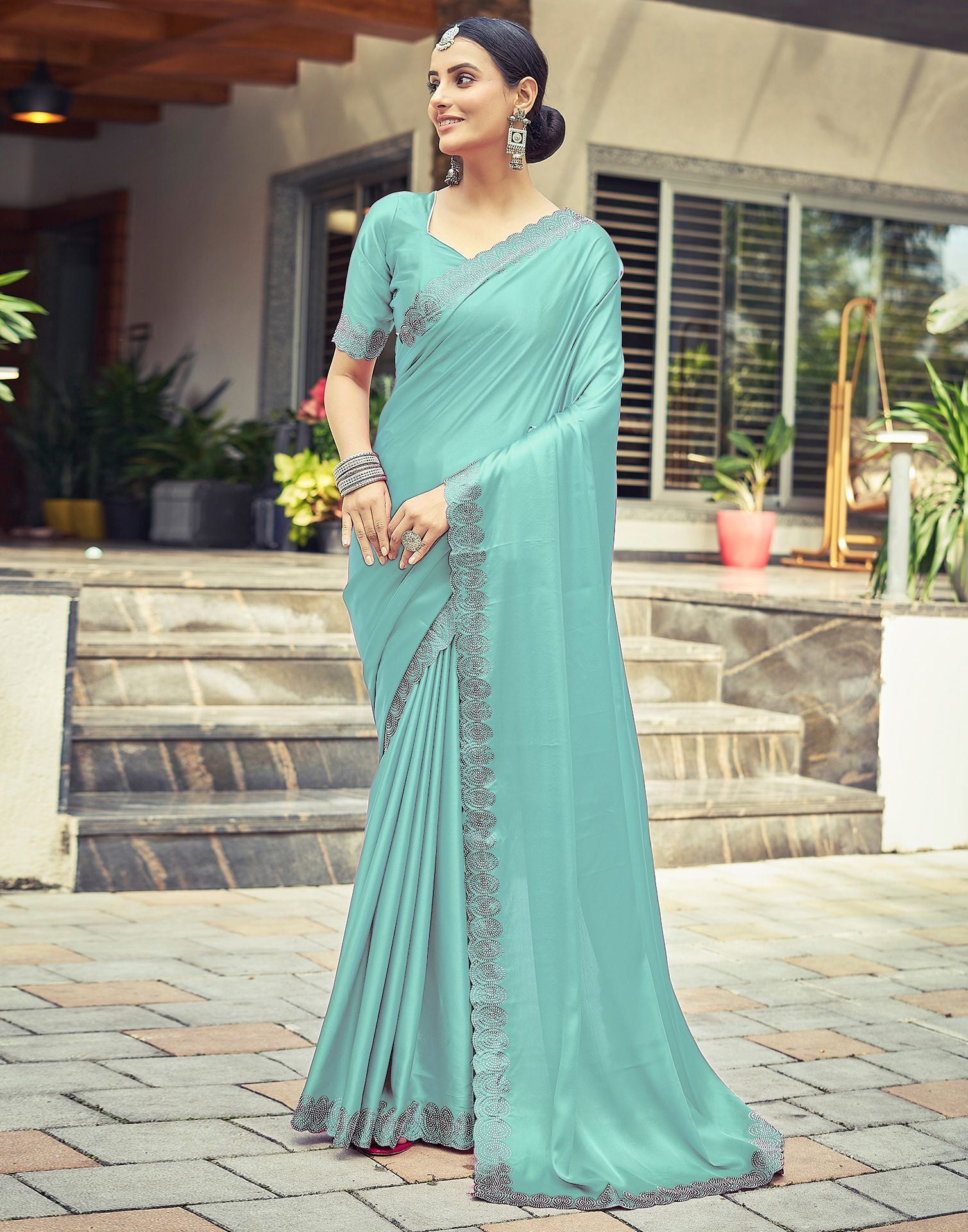 Mint Green Plain Silk Saree