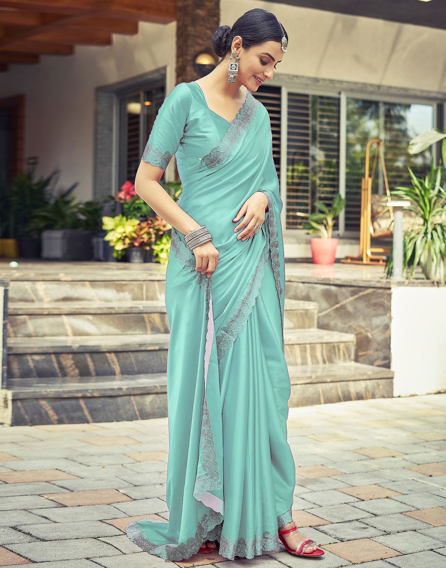 Mint Green Plain Silk Saree