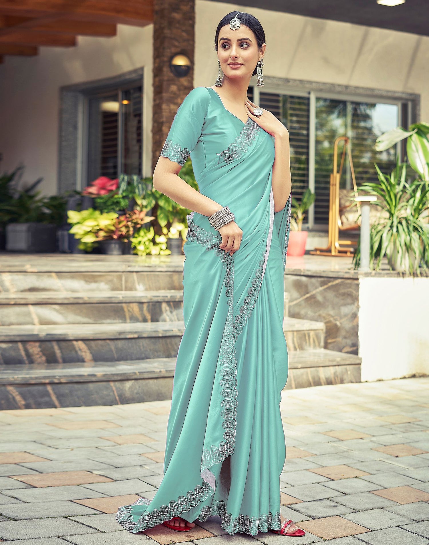 Mint Green Plain Silk Saree