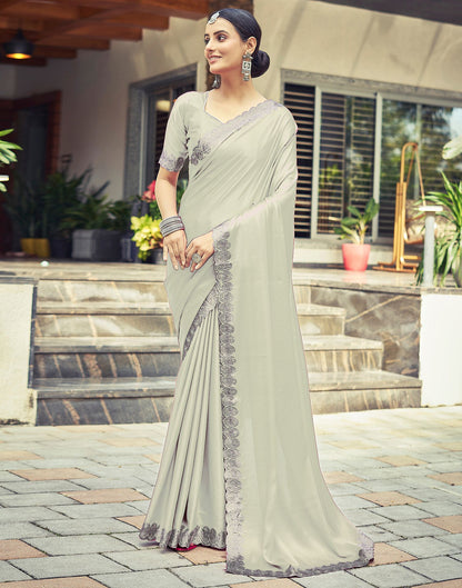 Beige Plain Silk Saree