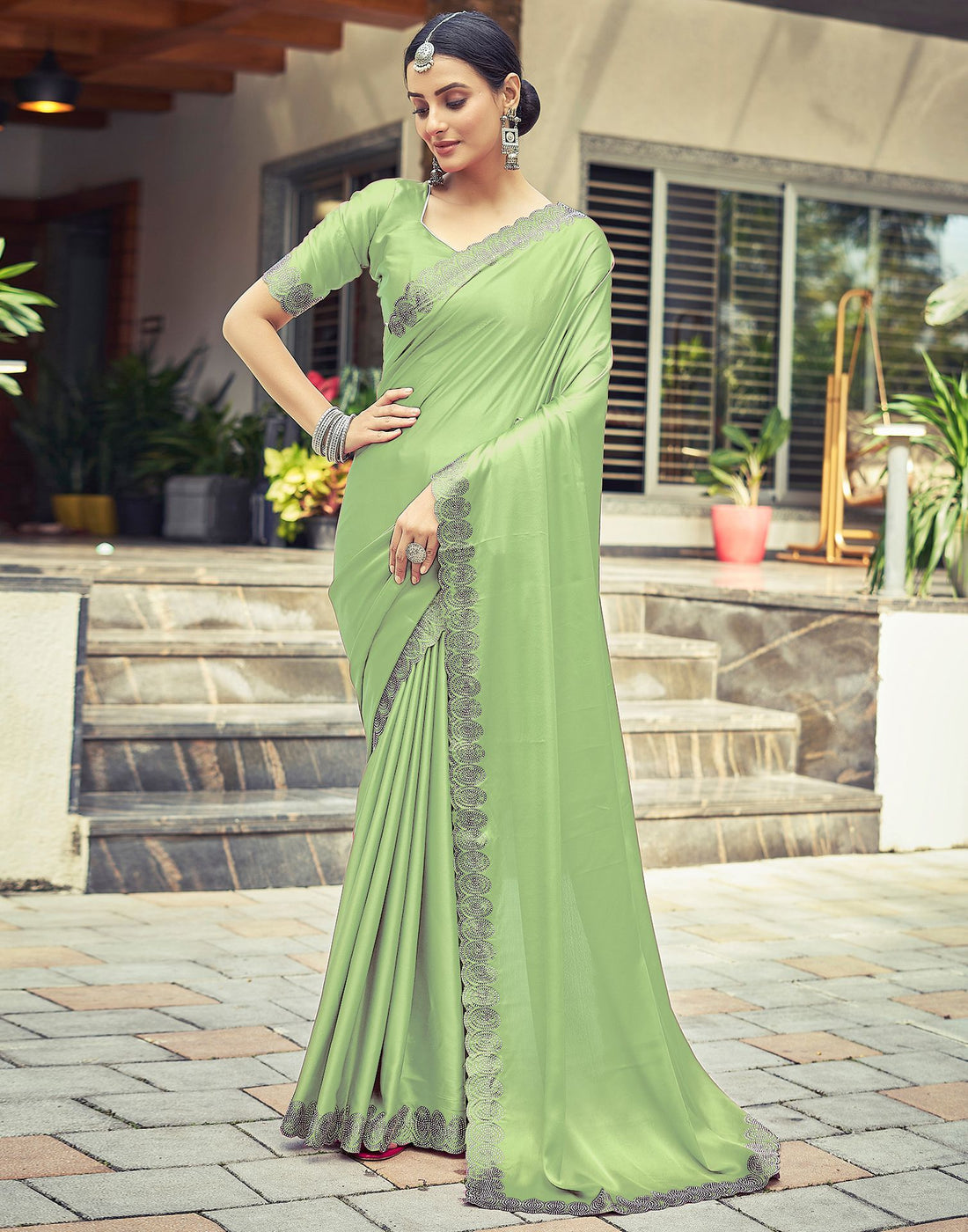 Light Green Plain Silk Saree