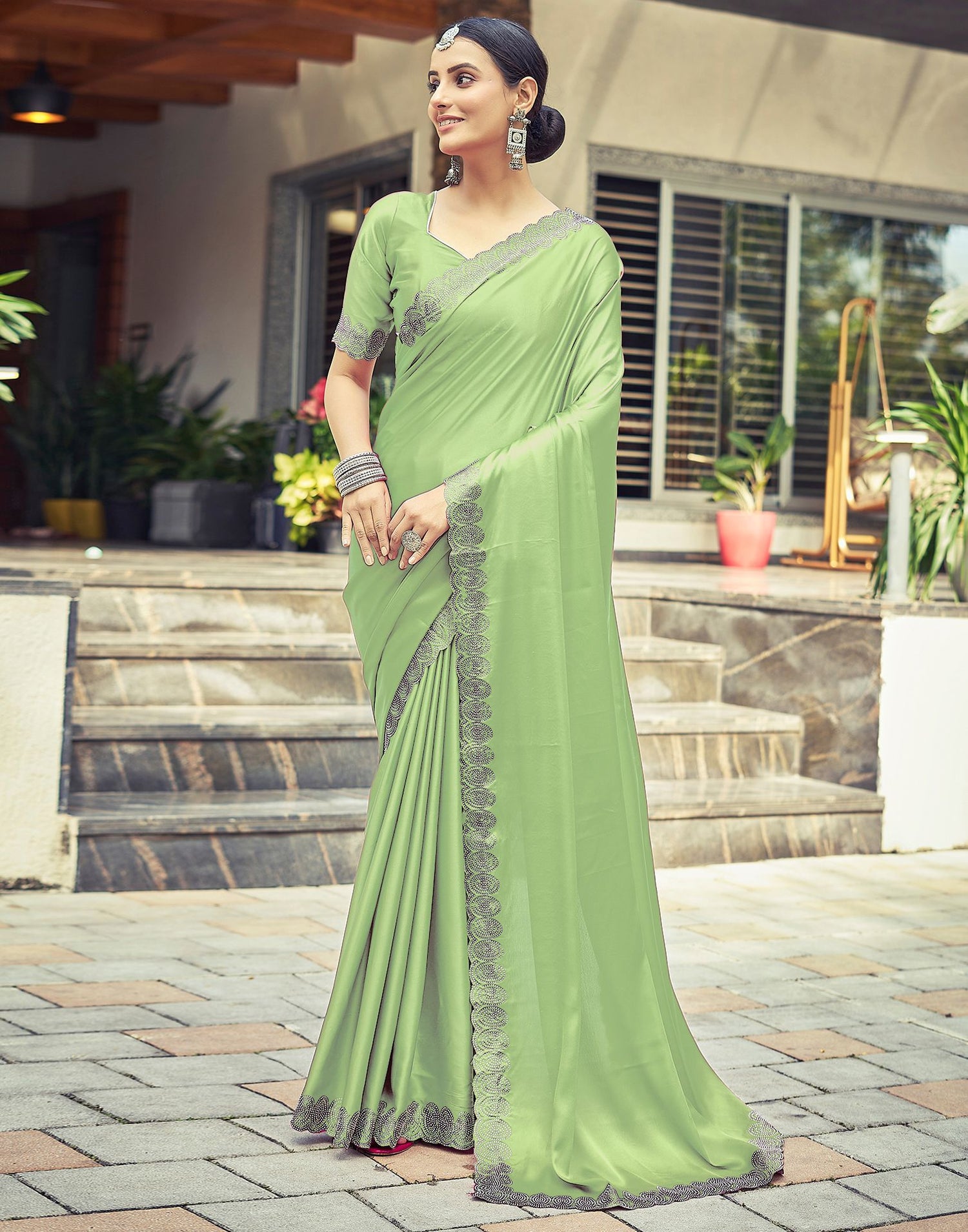 Light Green Plain Silk Saree