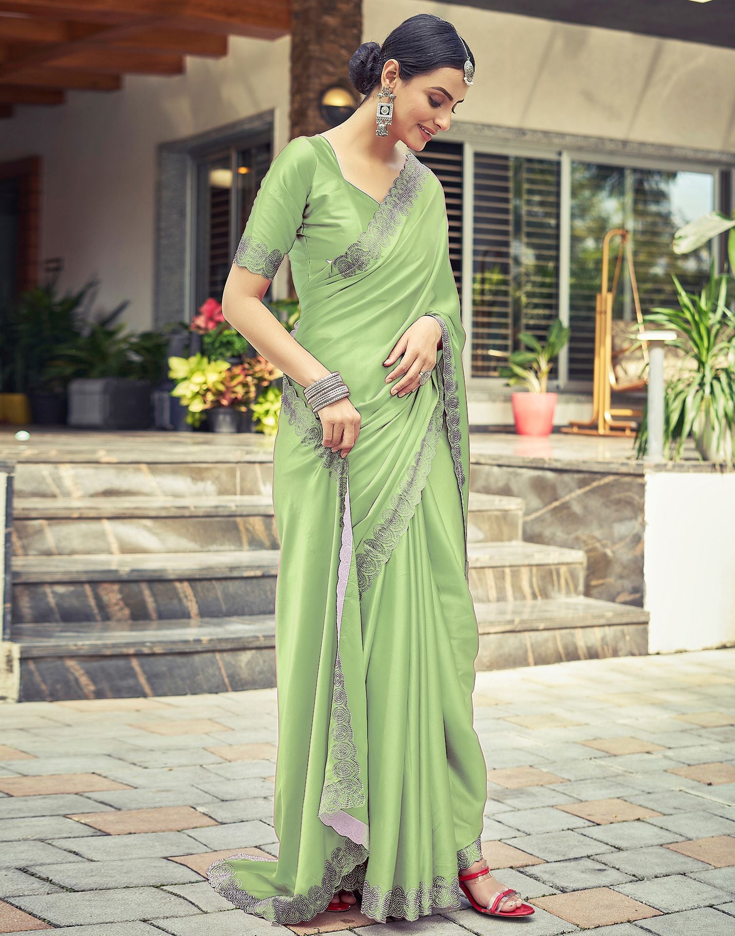 Light Green Plain Silk Saree