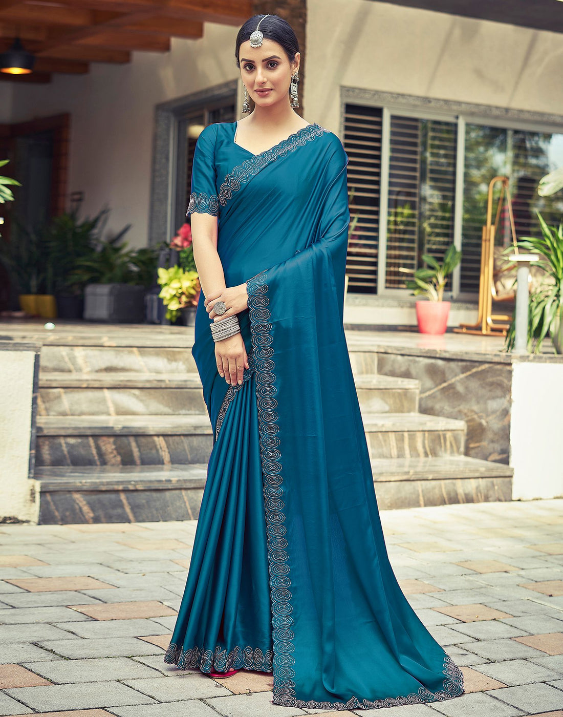 Dark Blue Plain Silk Saree