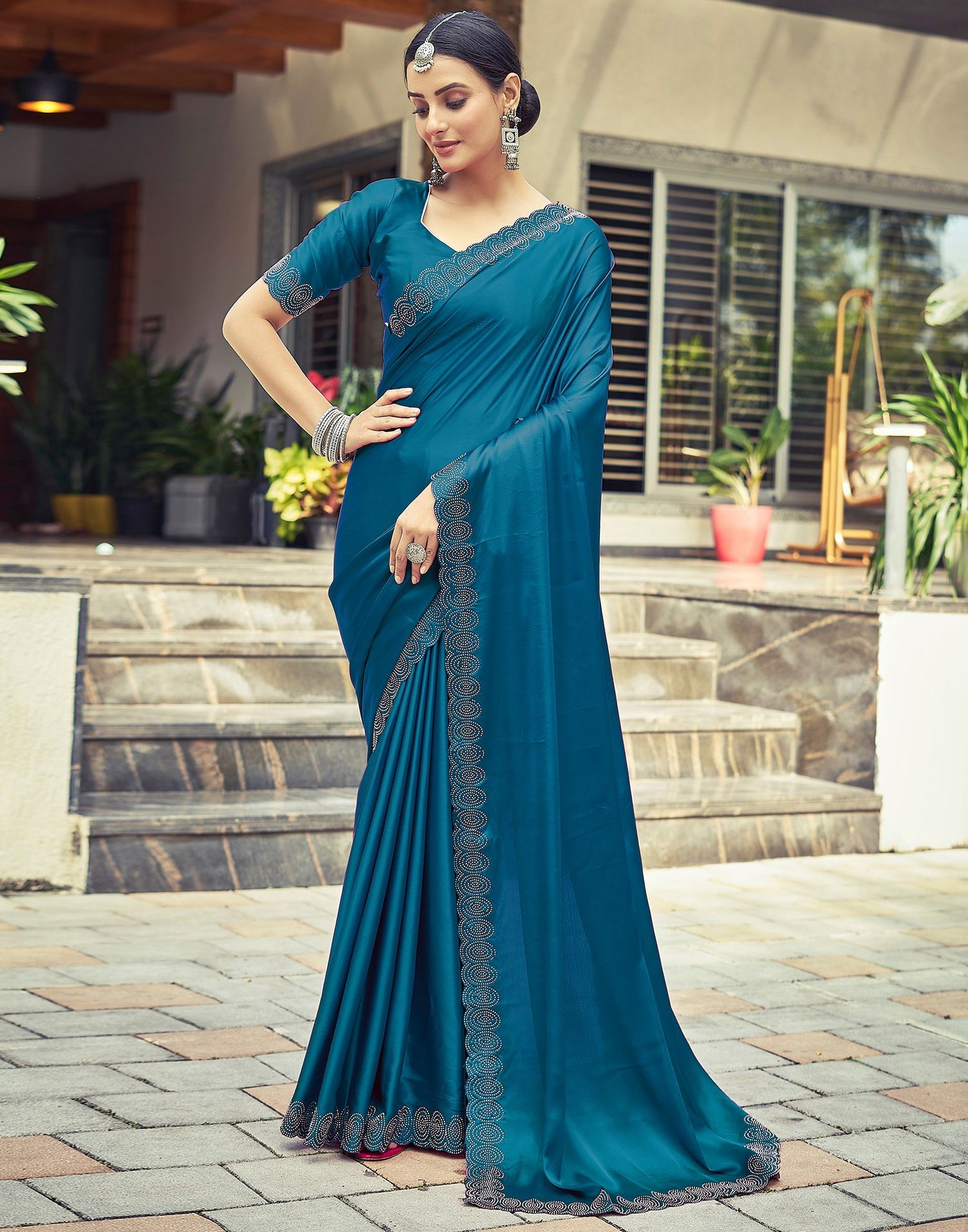 Dark Blue Plain Silk Saree