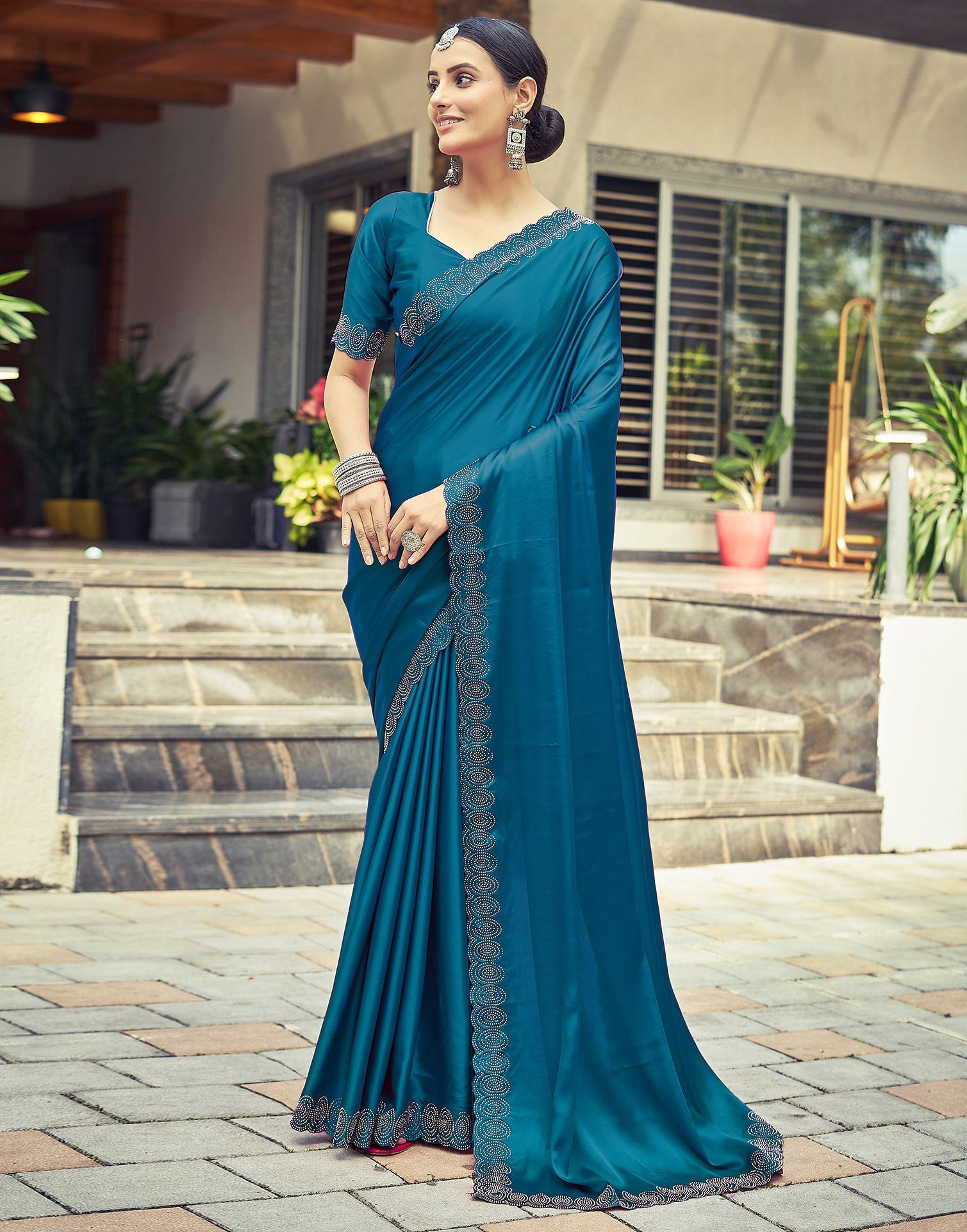 Dark Blue Plain Silk Saree