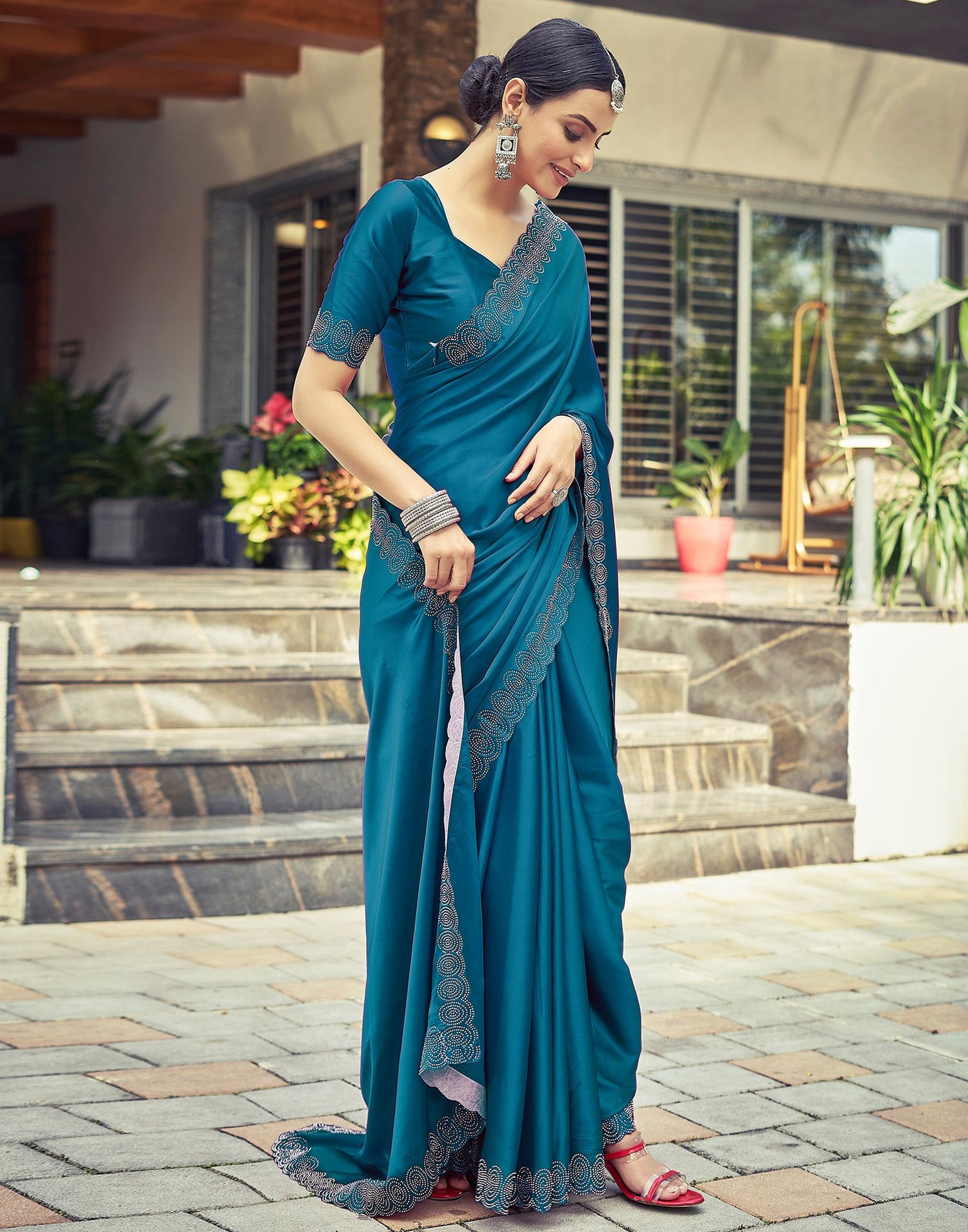 Dark Blue Plain Silk Saree