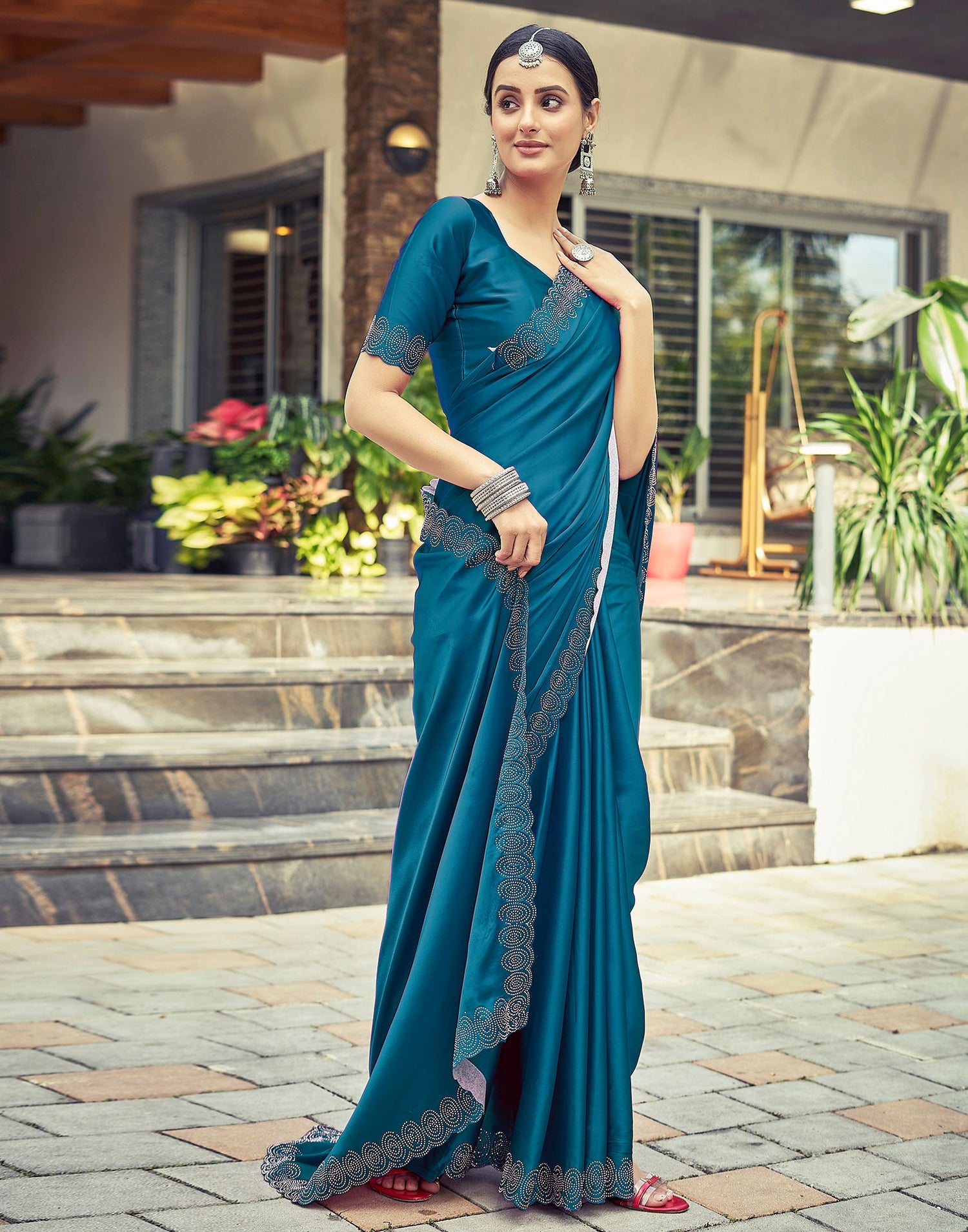 Dark Blue Plain Silk Saree