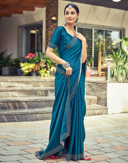 Dark Blue Plain Silk Saree