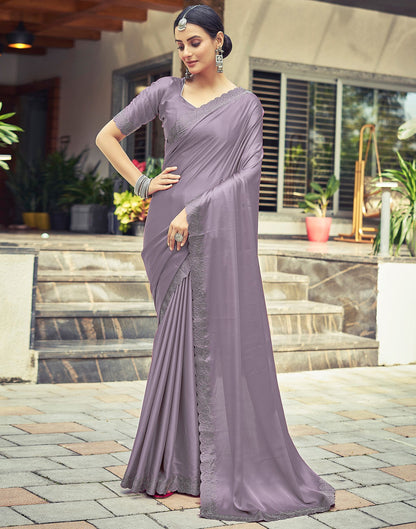 Dull Light Grey Plain Silk Saree