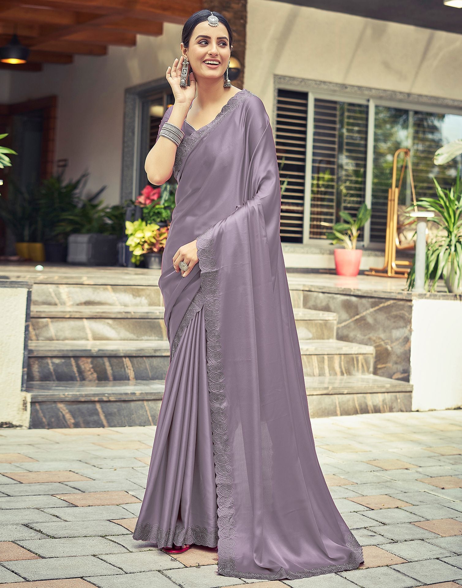 Dull Light Grey Plain Silk Saree