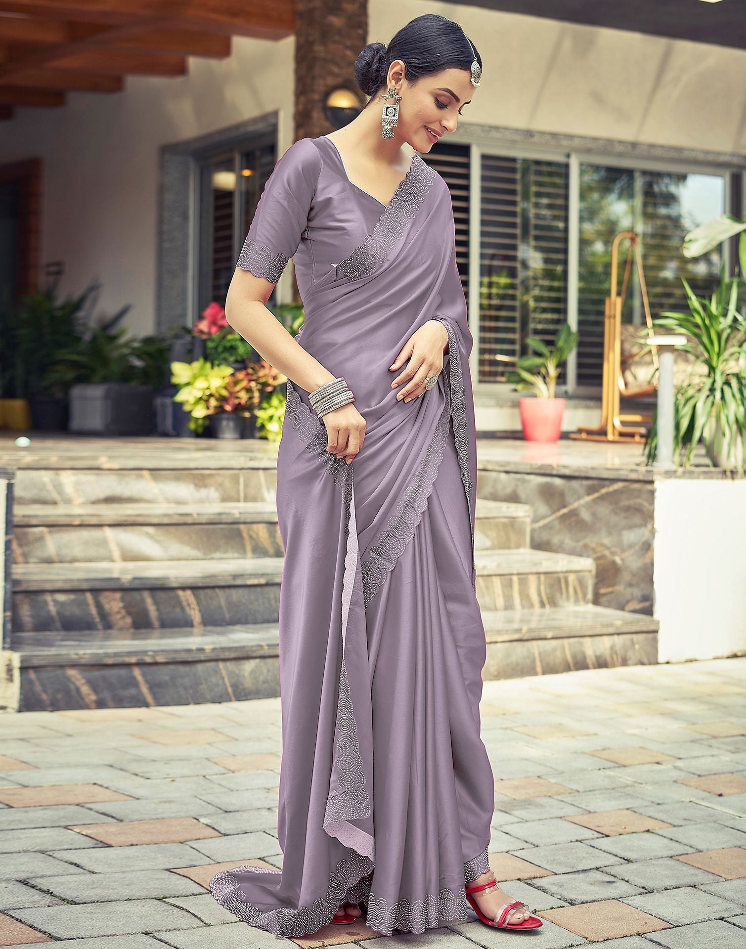 BLUISH LAVENDER (SAREE) | Cotton saree blouse designs, Saree, Saree look