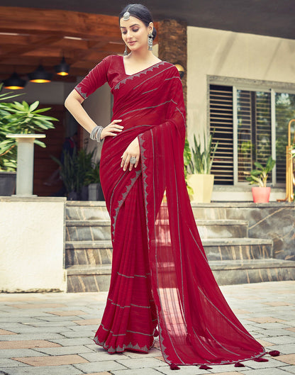 Red Plain Georgette Saree