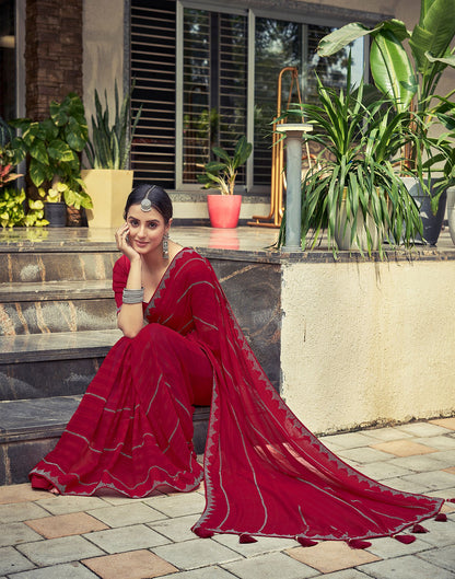 Red Plain Georgette Saree