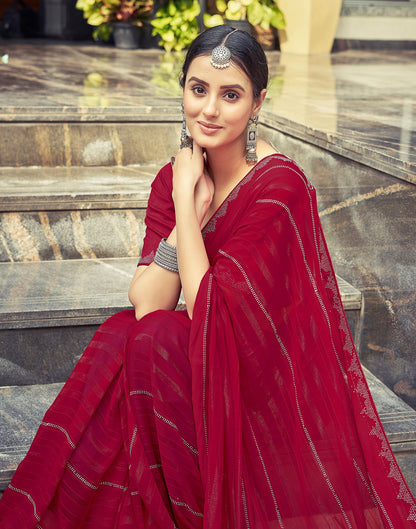 Red Plain Georgette Saree