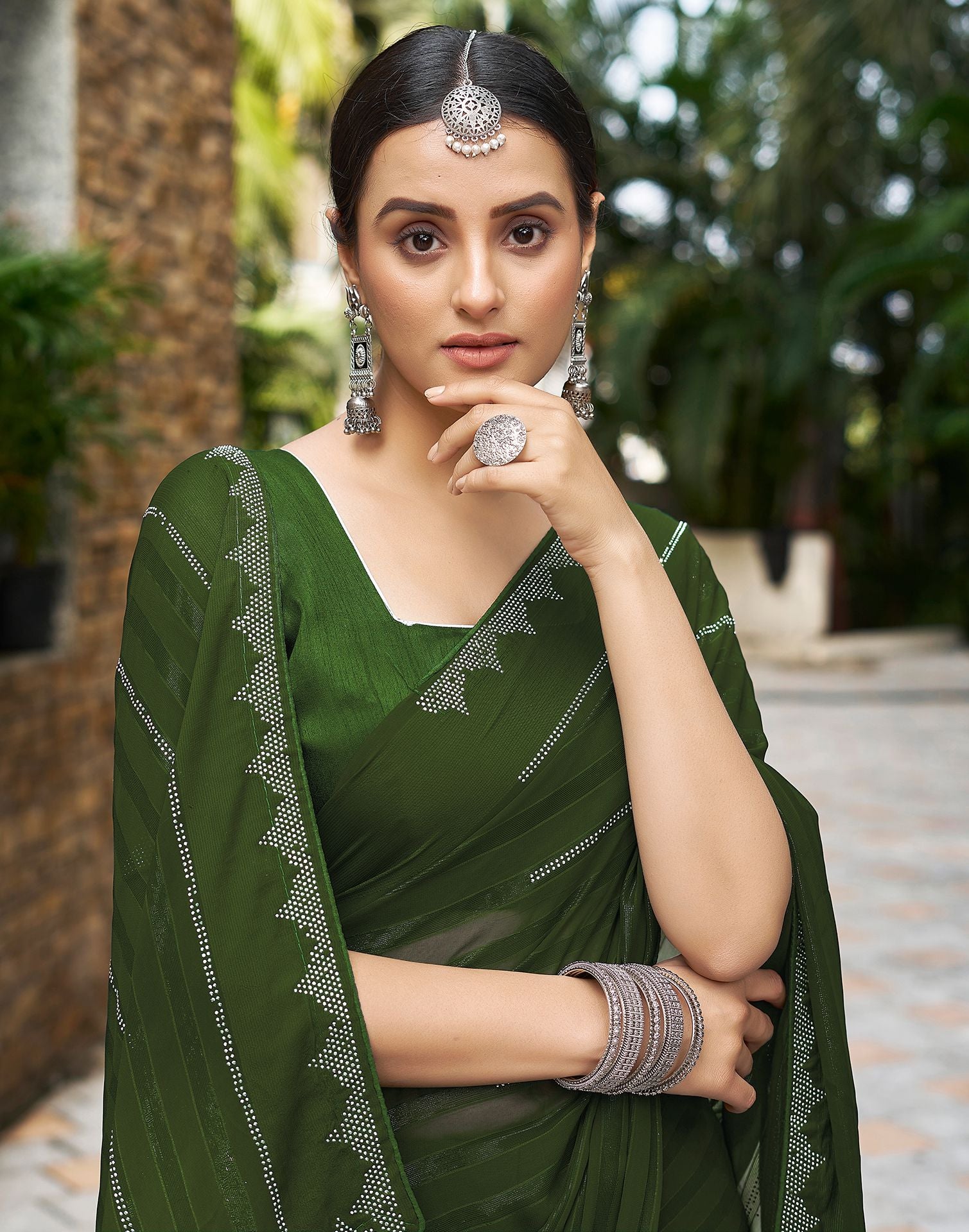 Mehandi Green Plain Georgette Saree