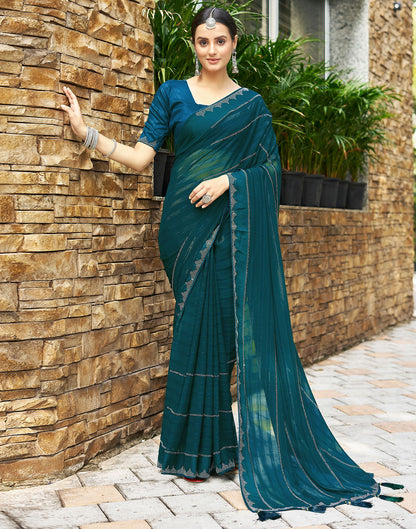 Dark Sea Blue Plain Georgette Saree