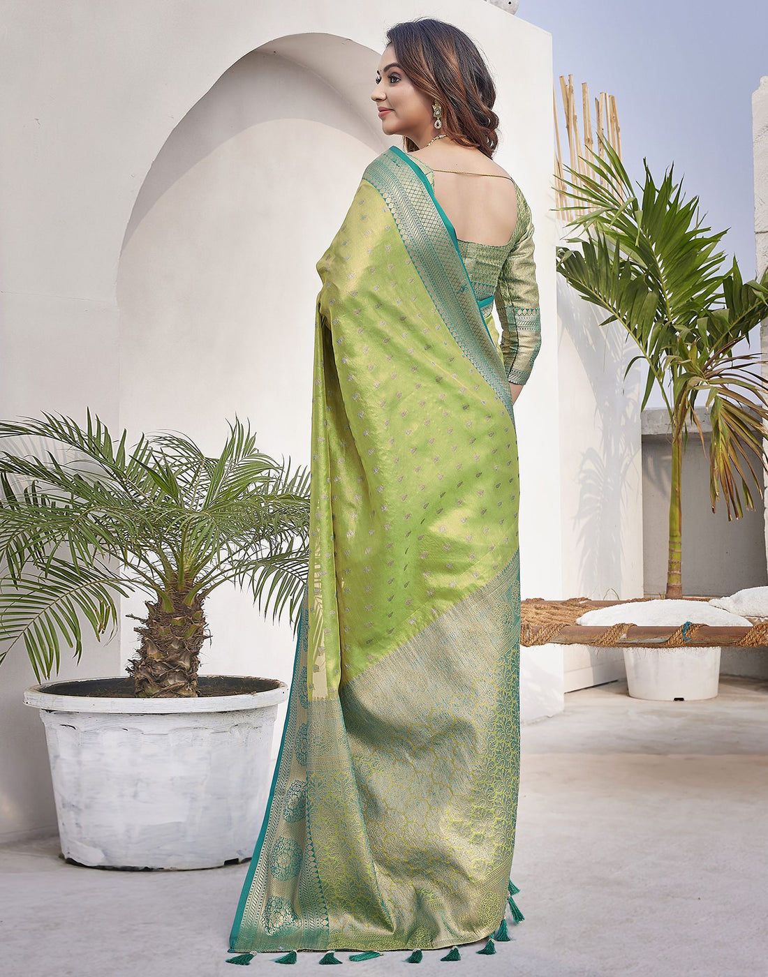 Teal Blue Jacquard Organza Saree